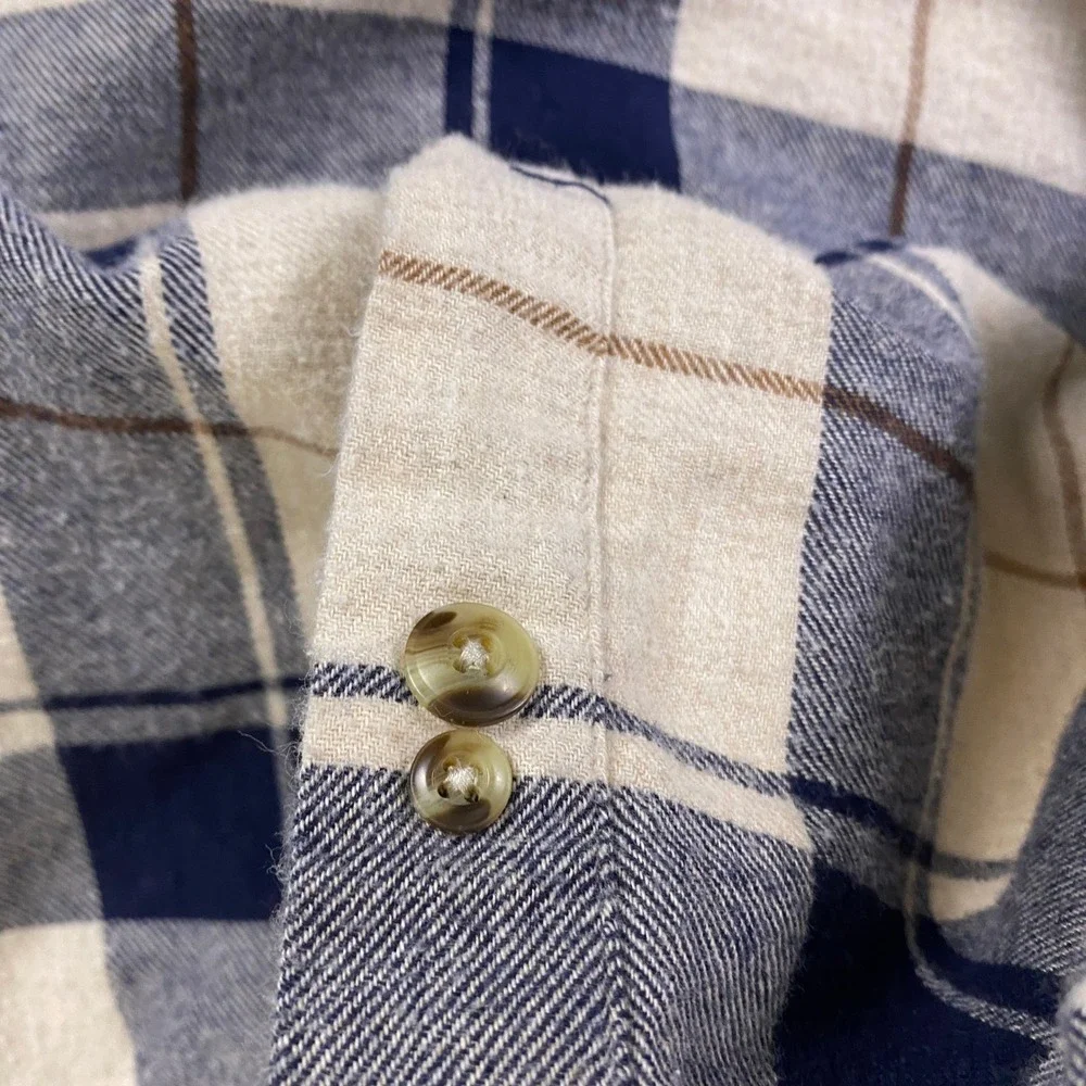 Sonoma Goods For Life Flannel Mens Large Tall Blue Cream Plaid Button Down Shirt